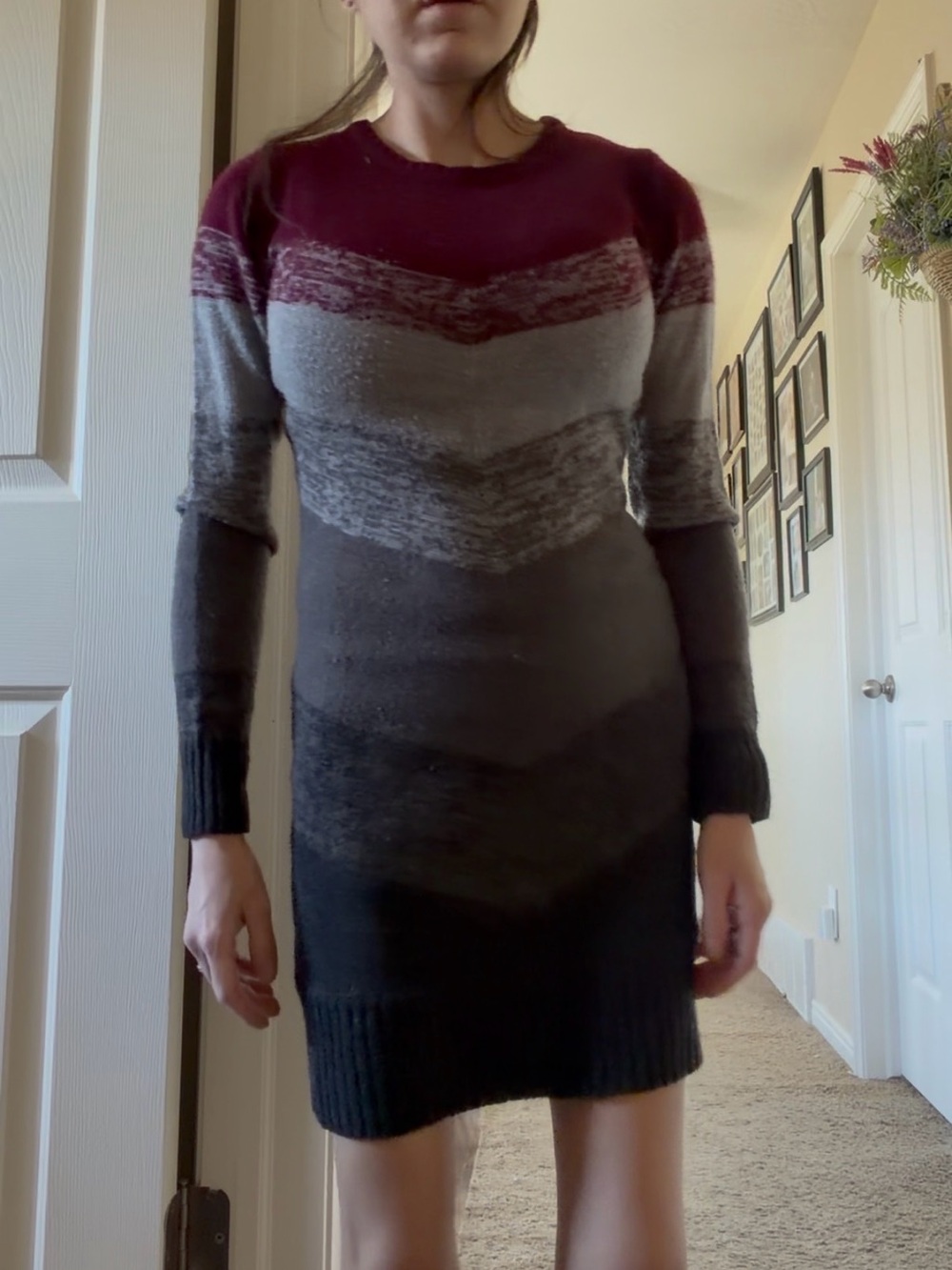 Iz Byer Burgundy and Gray Ombre Long Sleeve Sweater Dress size small